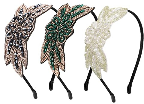 MWOOT 3 Stück 1920er Haarreif Frauen, Stirnbänder zum Party Kostüme, Schwarz Weiß Grün 20er Haarband Accessoires Damen, 20er Vintage Flapper Haarschmuck zum Thema 1920er Jahre