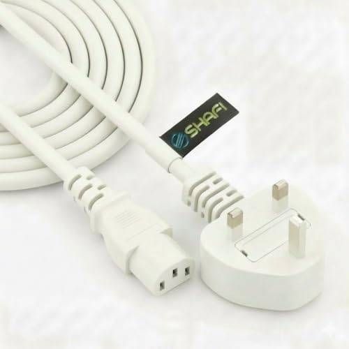 SHAFI® 3M Kettle Lead White - 3 Pin 0.75mm² Pure Copper Core - IEC C13 Power Cable UK Plug Replacement Power Lead Monitor Computer PC Projector Cooker Printer PS4 Pro PSU - 3 Meter White