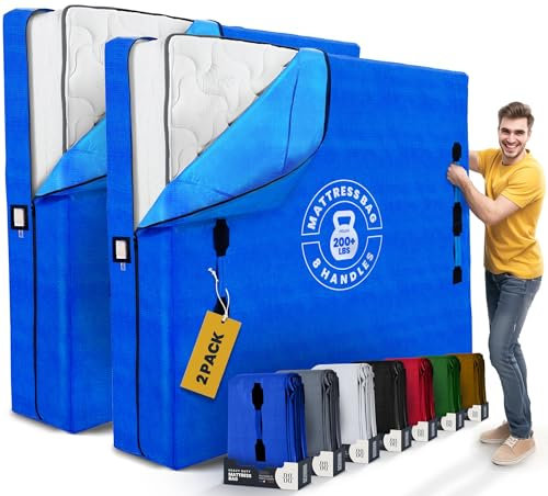 Matratzentaschen zum Umziehen mit 8 Griffen Cali King,2 Pack Extra Dicke Matratzentasche zum Umzug,Matratzenbezug mit Reißverschluss zum Umzug, Umzugsmatratzentasche Schutz