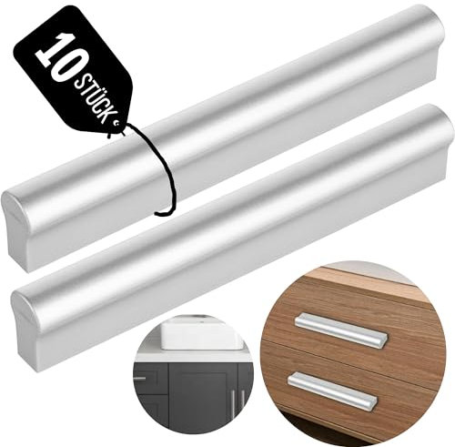 Meblando Möbelgriffe Set 10 stuck, schrankgriffe- griffe für küchenschränke, zwei Punkte griffe möbel 96 und 128 mm - hohe Qualität türgriffe küche, universal schubladengriffe (Silber)