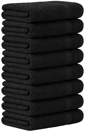 Luckytowel Handtücher Set 50x100 cm – Oeko-TEX Handtuch-Set aus 100% Baumwolle mit 600 g/m² – Frottiertücher mit Aufhängeschlaufe – flauschig & saugstark – Frottee Handtuchset – 8er Pack Schwarz