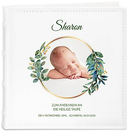 Maverton Einsteckalbum mit Aufdruck - Fotoalbum für 200 Fotos 10x15-50 Seiten - Größe: 21x22cm - Weiß - personalisierte Geschenke für Kind zur Taufe Geburt - Geburtstagsgeschenk