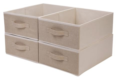 BOMKEE Clothings - Contenedores de almacenamiento plegables, organizadores plegables y cestas de almacenamiento, cubos de almacenamiento para dormitorio, sala de estar (paquete de 4, beige, 15.4 x