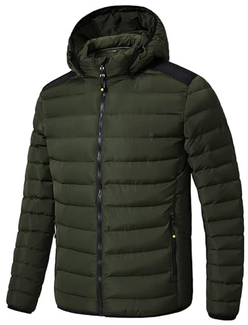TONY BACKER Giubbotto Invernale Uomo Antivento con Cappuccio Rimovibile Regolabile e Tasche Interne ed Esterne Caldo Morbido Resistente L1202 (IT, Testo, XXL, Regular, Regular, Verde)