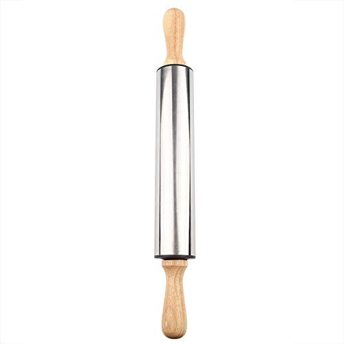 Rouleau à pâtisserie en acier inoxydable de 17 pouces avec poignées en bois, rouleau à pâtisserie, rouleau à pâte, rouleau à pizza, rouleaux à pâtisserie for la cuisson, rouleau à pâtisserie français,