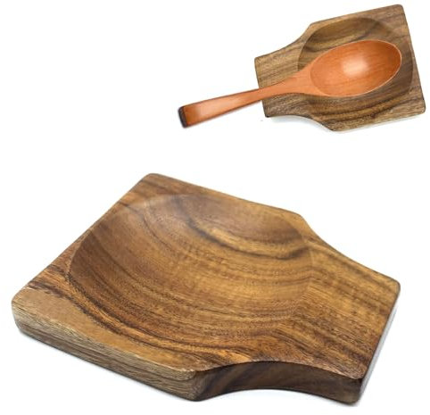 SwirlColor Spoon Rest Kitchen, Small Smooth Wooden Spoon Holder for Stovetop Utensil Rest for Spatulas Spoons Tongs