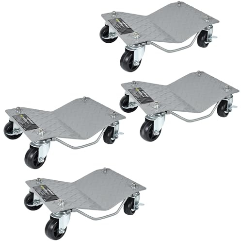 YUENFONG Ayuda de maniobra de 4 piezas, cambio de neumáticos, rodillo de maniobra, 500 kg por plataforma, gato, con 4 ruedas, ancho máximo de neumáticos 30 cm, plateado, 405x300 mm