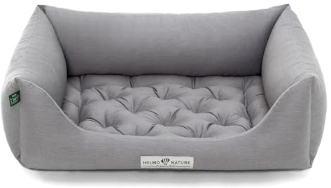 HOUND & NATURE | Orthopädisches Hundebett Zermatt, Hundekorb Mittelgroße Hunde mit hohem Rand, Kuscheliges Hundesofa mit Hundekissen waschbar (M - 95x70 cm, Hellgrau)