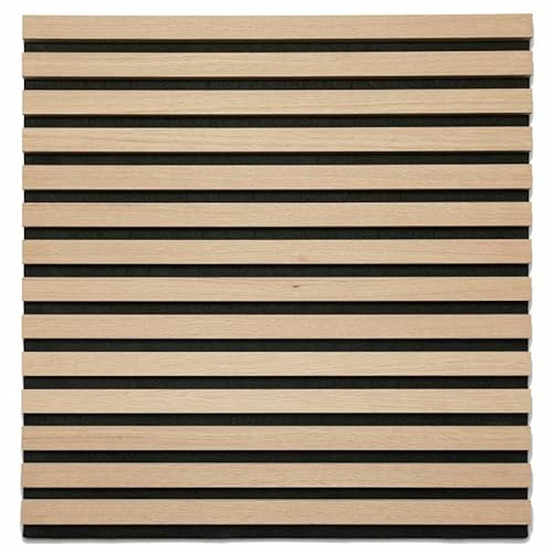 DECOON Panneau Mural tasseaux 60 x 60 x 1,9 cm - Lattes chêne Clair véritable Fond Noir 0,36m²