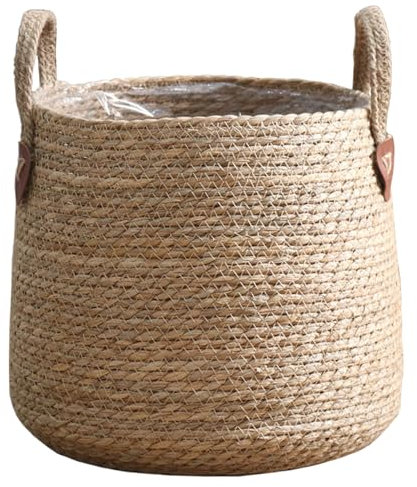 Cesta para Plantas con Forro, 10,2 Pulgadas De Diámetro, Maceta Tejida De Mimbre Natural con Asa para Interior, Jardín, Balcón, Hogar