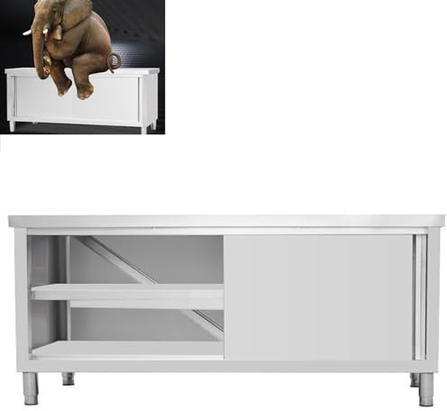 CHBMZ Gewerblicher Edelstahl-Arbeitstisch mit Schiebetüren, Robuste Werkbank mit Schrank for Zuhause, for Garage, Haus, Lager Und Küche, Silber (Size : 100 * 60cm/39 * 24in)