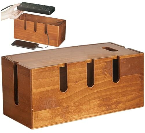 Abbdbd Wood Cable Management Box for Home Desk Wire Organizer Router Placement Box for Hiding Messy Cables Wire Management