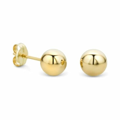 V&F Ohrringe Damen Kugel Ohrstecker aus Gelbgold 18 Karat 750 Gold, Ohrschmuck (6mm, Gelbgold)
