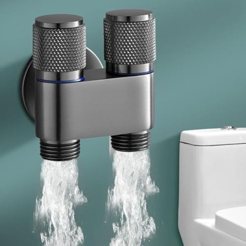 Doppelsteuerungs-Winkelventil, Waschmaschinen-Wasserhahn, WC-Dreieckventil, Kaltwasserhahn, Badewannen-Dusch-Umstellventile, G1/2, 1 Einlass und zwei Ausgänge (grau)