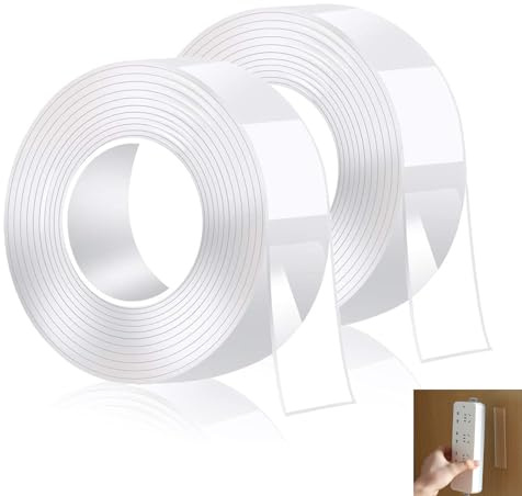 SJDOFU Doppelseitiges Klebeband Extra Stark, 10M Doppelklebeband, 2 Rollen Nano Double Sided Tape, Klebeband Doppelseitig Extra Stark Nano Tape Ablösbar für Foto Teppich(Weiß)