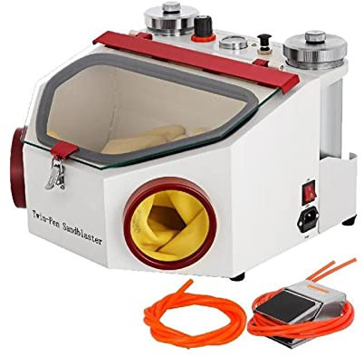 Équipement de sableuse de laboratoire dentaire 2 stylos + 2 réservoirs avec lumière LED grande fenêtre de vue et commande de pédale for éliminer les oxydes