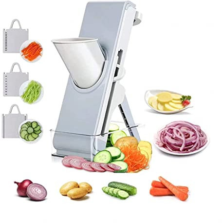 CVNIMV Cortadora de mandolina, para Patatas, Verduras, Carne, cebollas Cortadora de mandolina Vertical, cortadora rápida de Verduras con contenedor, ajustador de Espesor, Cuchillas múltip