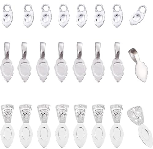 PH PandaHall 30 Stück Silber Kleber auf Kaution Charm 3 Stile Zum Aufkleben Anhänger Messing Schmuck Schmuck 13.5~25mm ﻿