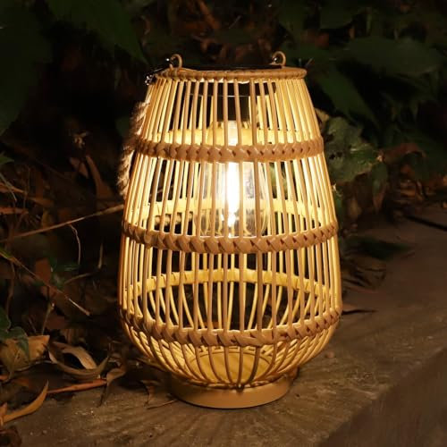 Birnetek® Lanterne Solaire Exterieur Jardin, Lanterne Solaire en Rotin Imperméable de Style Bohème, Suspendu/Debout, pour Patio, Cour, Balcon