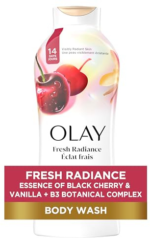 Olay Body Wash for Women, Fresh Radiance, Refreshing & Renewing, Made with Plant Based Cleansers, B3 Botanical Complex, For All Skin Types, Black Cherry & Vanilla Scent, 22 fl oz