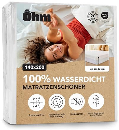 Protector Colchón 140x200 cm | Funda De Colchón Impermeable e Imperceptible | Algodón Absorbente Hipoalergénico, con Tratamiento Antiácaros | para Colchones De hasta 40 cm | Oeko-Tex | Ôhm