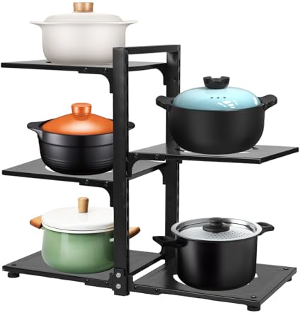 Shoze Pots and Pans Organizer Stand with Adjustable Non-slip Dividers, Detachable Pot Lid Holder Stand Pan Organizer Rack for Kitchen Cabinet Organizers and Storage (5-Tier)