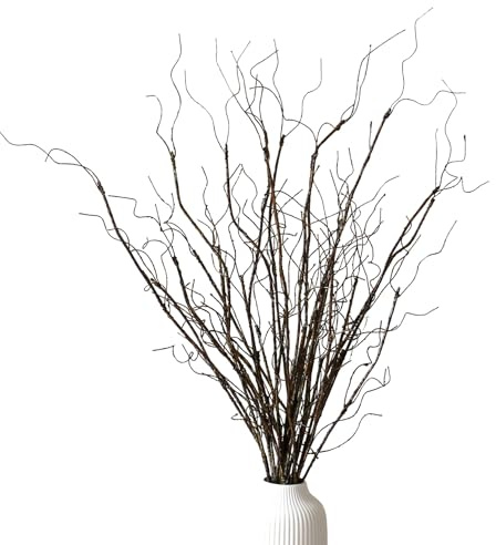 Artificial Curly Twigs Willow Branches Stems for Vase, Lifelike Faux 77cm Decorative Dried Branch Sticks Fake Greenery Plants Flowers Arrangement for Home Wedding DIY Decor (12, Bark Brwon)