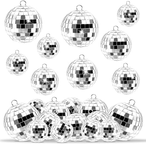 Discokulor, 25 stycken, silver, hängande boll, spegelboll, discobollar, miniscokula, dekoration, små discokulor att hänga upp, för julgran, fest, bröllop, dekoration