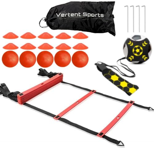 Vertent Football Training Equipment Set, Agility Ladder (6M), Kick Trainer, 10 Cones, 5 Flat Disc Markers