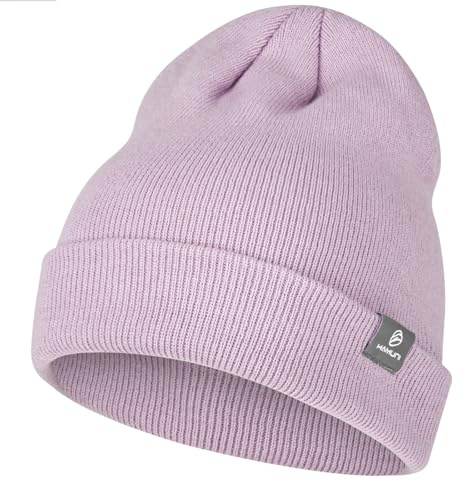 HAMUNI Beanie Mütze für Herren Damen Winter Warme Beanies Unisex Klassische Wintermützen Strickmütze Dehnbare Weiche Acryl Beanie Hat Vintage Einfarbig Strickmütze (Helllila)