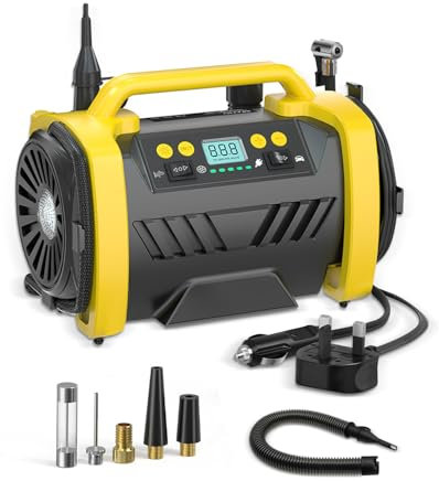 E-SMARTER Tyre Inflator Air Compressor 12V DC, 150PSI Car Tyre Pump Quick Inflation, Dual Power Supply, Car Pumps for Tyres, Car Accessories