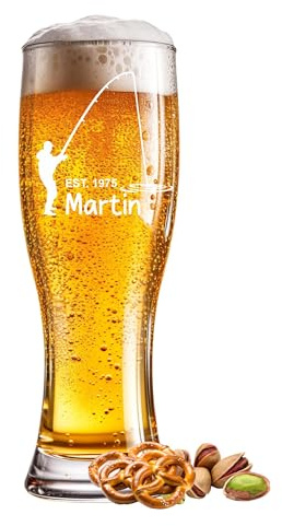 Weizenglas graviert Angler angeln 0,5l mit Wunschtext Name Jahr oder Spruch - Individuelles Bierglas für besondere Anlässe wie Geburtstag, Jubiläum, Vatertag oder Feier - Gravur frei wählbar