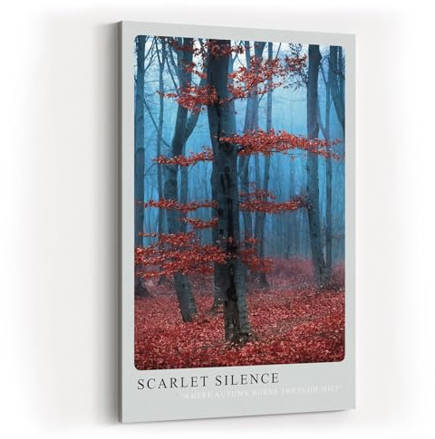 Paul Sinus Impression d'art 40 x 60 cm Automne Forêt Nébuleuse Rouge Arbres Silencieux Nature Scarlet Silence