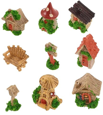 ULTECHNOVO 9 Piezas Casas de Árbol y Muebles Miniatura con Sillas y Buzón Decoración Artesanal DIY para Escritorio y Estantería