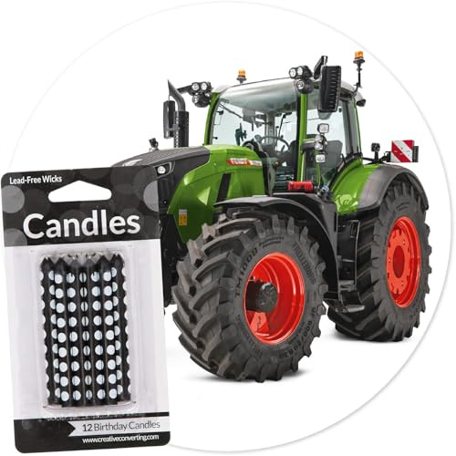 Décoration de gâteau + 12 bougies de gâteau * Tracteur * Comme décoration de gâteau pour anniversaire d'enfant | Ø 20 cm en papier comestible | Bougies décoratives de fête d'anniversaire pour enfants
