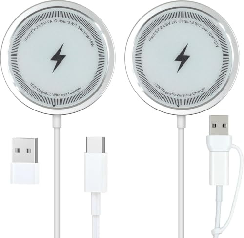 15-W-Magnet-Ladegerät im Doppelpack, kabelloses Schnellladepad mit USB-Adapter, ideal für Zuhause, Geschäftsreisen und unterwegs, kompatibel mit iPhone 17/16/15