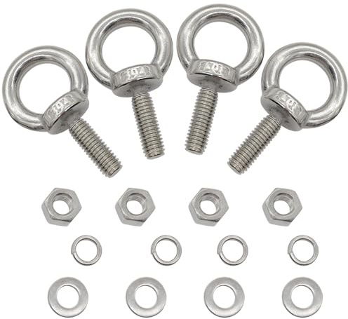 ANPTGHT M8 Eye Bolts with Nuts Washers, 1.18(30mm) Thread Length Stainless Steel Male Ring Threaded Screw Lifting Shoulder Eye Bolts (Pack of 4)