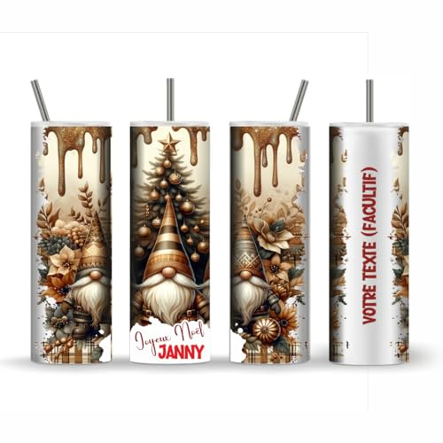 Gobelet Isothermique Personnalisé Lutins Marrants Chocolat – Prénom & Message – Design Noël Drôle – Tumbler Inox Double Paroi – Cadeau Original Fêtes