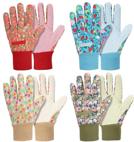 Utensilsto 4 Paar Handschuhe für Garten,Gartenhandschuhe Damen | Antirutschbeschichtung Arbeitshandschuhe, Arbeitshandschuhe mit PVC-Punkten, Garten Geschenk für Frauen Damen