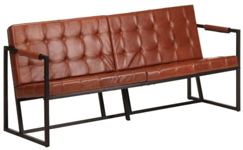 SKTQYQO 3-Sitzer-Sofa aus echtem Ziegenleder, braun, mit stabilem Stahlrahmen, Vintage-Design, bequem und strapazierfähig, Polsterung aus Schaumstoff, Maße 164 x