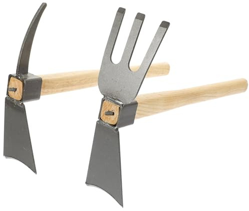 JOINPAYA Lot de 2 Houes de Jardinage à Main en Acier Manganèse et Manche Bois, Petite Houe Légère pour Planter et Désherber, Outils Manuels Pratiques pour Jardin Extérieur et Culture de