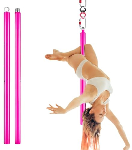 Minglez Poledance Stange Indoor Fitness- und Tanzstange mit Aufhängung, 200 cm Lange Luftschwingstange mit Aufhängeklemme, 45 mm Starke, Tragbare und Drehbare Tanzstange (Robust).(Pink)