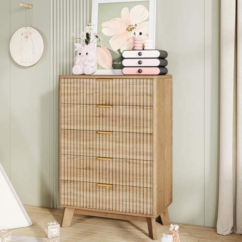 DULRLLY Byrå 70 cm bred, byråskåp med 5 lådor för sovrum, hallbyrå förvaringsskåp, modernt lådbyrå för vardagsrum, barnrum, hall, 73 x 40 x 108 cm