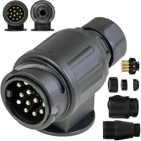 Enchufe de remolque de 13 pines, conector de remolque de 13 pines con sello estanco (norma ISO 11446), adaptador de enchufe de remolque de 12 V, 13 pines para coche, camión