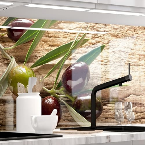 STICKERPROFIS Küchenrückwand selbstklebend OLIVEN (Premium) 60 x 220cm | Spritzschutz & Fliesenspiegel · alle Untergründe · hitzebeständig, abwaschbar · ohne Bohren · 1,8mm Verbundmaterial Glasoptik