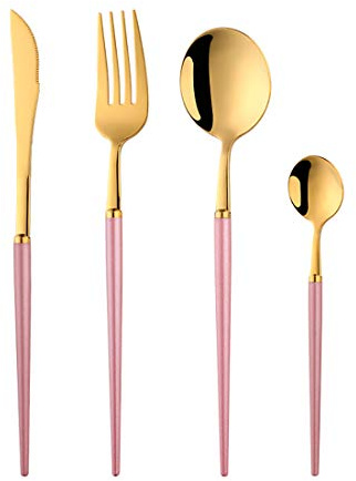 Buyer Star Besteckset aus Roségold, 4-teiliges Besteckset aus Edelstahl Messer Gabel Teelöffel Für 1 Person