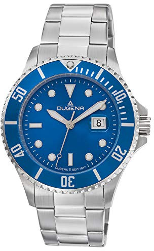 Dugena Herren-Armbanduhr 4461003 Diver XL, Quarz, blaues Zifferblatt, Edelstahlgehäuse, gehärtetes Mineralglas, Edelstahlarmband, Faltschließe mit Sicherheitsverschluß, 30 bar