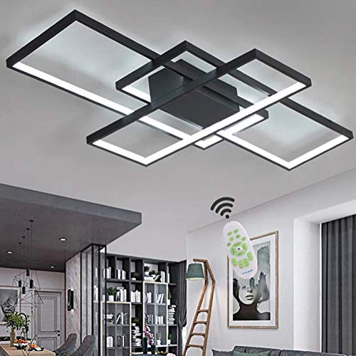 LED Deckenleuchte Moderne Wohnzimmerlampen Deckenlampe Wohnzimmer Dimmbar mit Fernbedienung, 80W Rechteckig Design Pendelleuchte für Schlafzimmer Esszimmer Flur Küche Decke Lampe (Schwarz, L90cm)