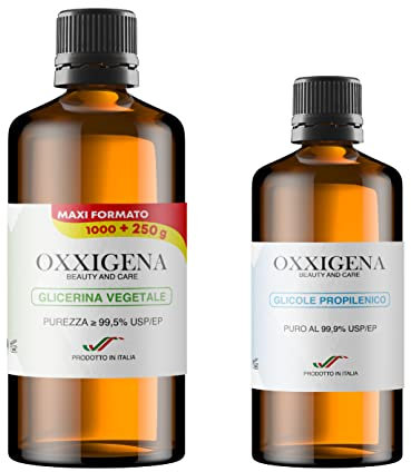 Oxxigena - Kit Base Neutra da 1,5 lt, con Glicerina Vegetale Liquida Pura ≥ 99,5% (1 L) + Glicole Propilenico Liquido Puro (500 ml), 70 VG / 30 PG, 100% Made in Italy, Purezza Farmaceutica Certificata