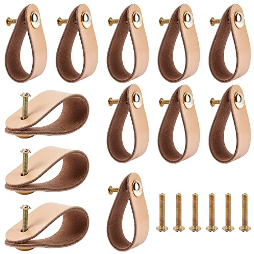 nbeads 12 Sets Möbel Ledergriffe, Hellbraune Verstellbare Leder Schubladengriffe Nordic Kleiderschrank Schranktürgriff Möbelbeschläge Für Kommode Küchengriffe Knöpfe